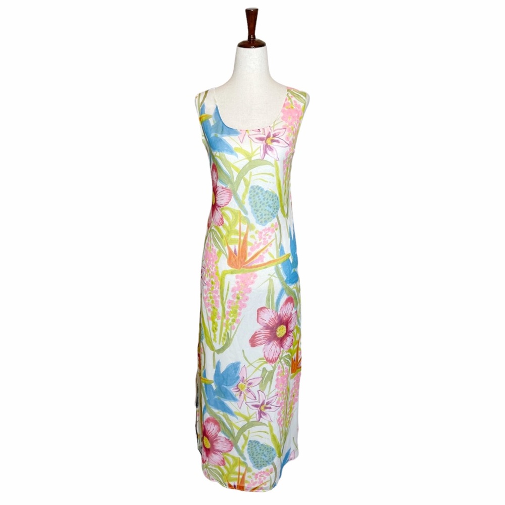 Carol Anderson Vintage Silk Watercolor Floral Maxi Dress Size Medium - Picture 6 of 7